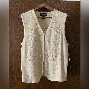Requirements Cream Button Down Shirt with Floral Embroidery